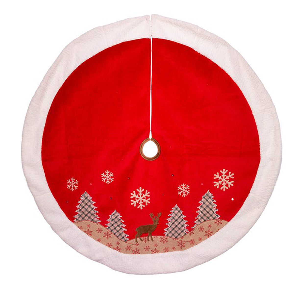 An image of Kurt Adler Red Ivory Velvet with Deer Treeskirt