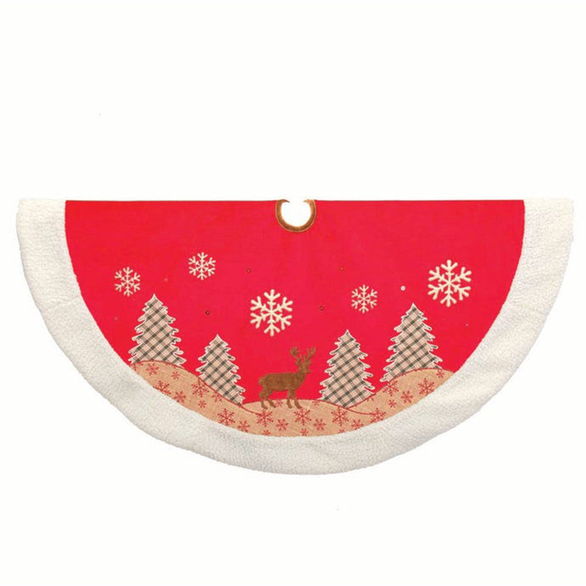 An image of Kurt Adler Red Ivory Velvet with Deer Treeskirt