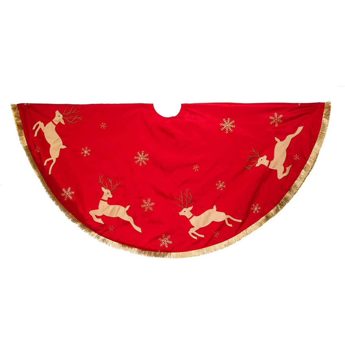 Kurt Adler Red Tan Patchwork Run Deer Treeskirt