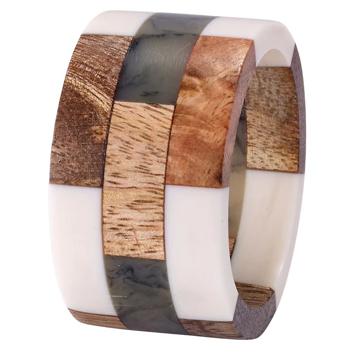 Bodrum Patched Wood Napkin Ring - Set of 4