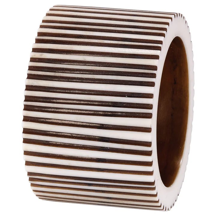 Bodrum Pinstripe Black and White Napkin Ring - Set of 4