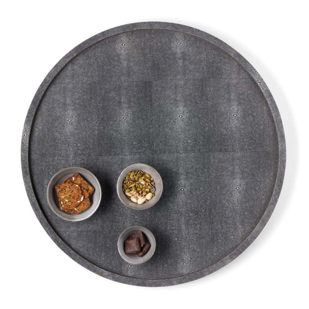 An image of Blue Pheasant Calvin Cool Gray Lazy Susan Realistic Faux Shagreen- 24"