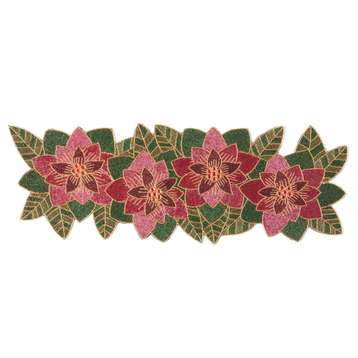Blue Pheasant Marissa Poinsettia Décor Glass Beads Table Runner