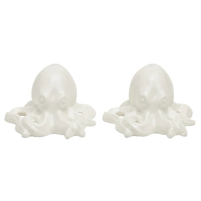 Blue Pheasant Barnes White Porcelain Octopus Salt and Pepper Shakers- Set of 2