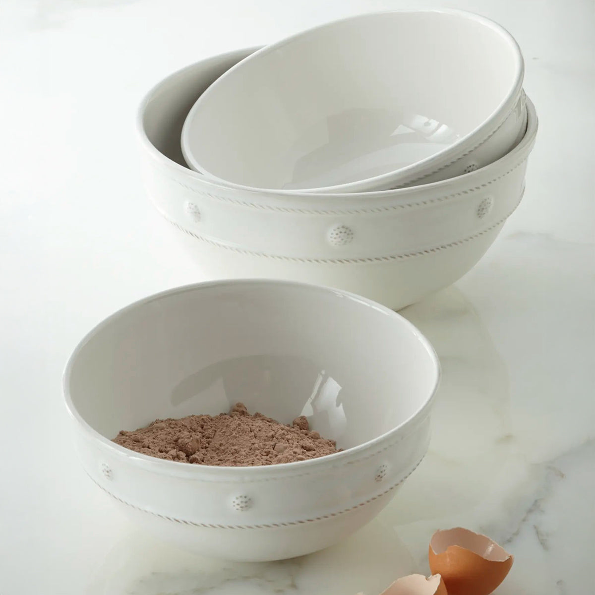 An image of Juliska Berry & Thread Whitewash Nesting Serving Bowls - Set of 3