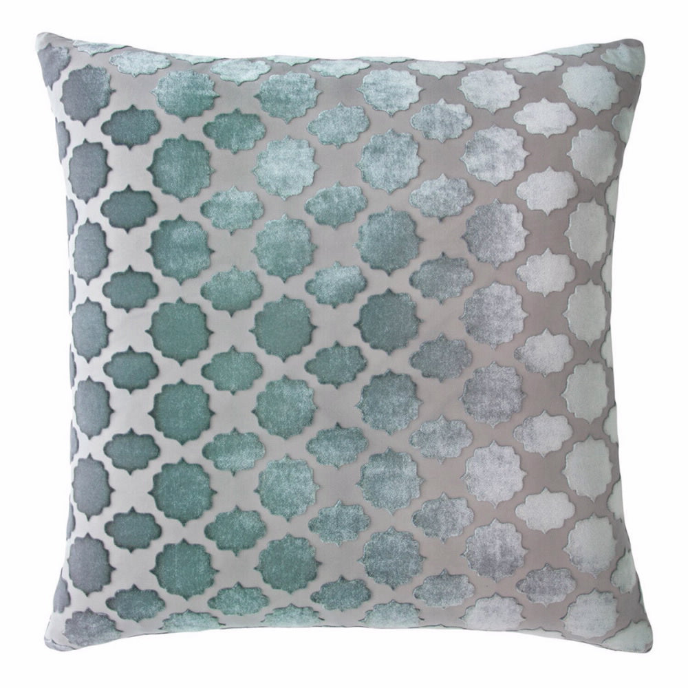 Kevin O'Brien Mod Fretwork Jade Velvet Pillow