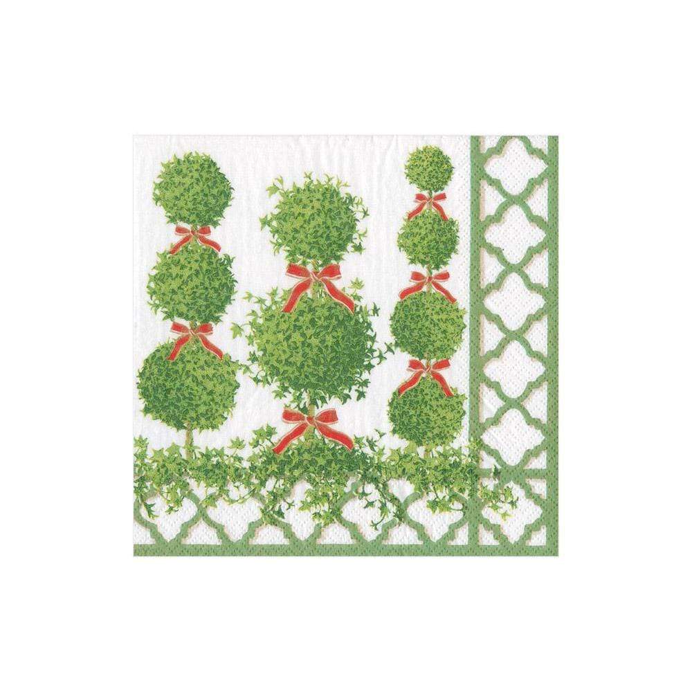 Caspari Topiaries Green Border Cocktail Napkins