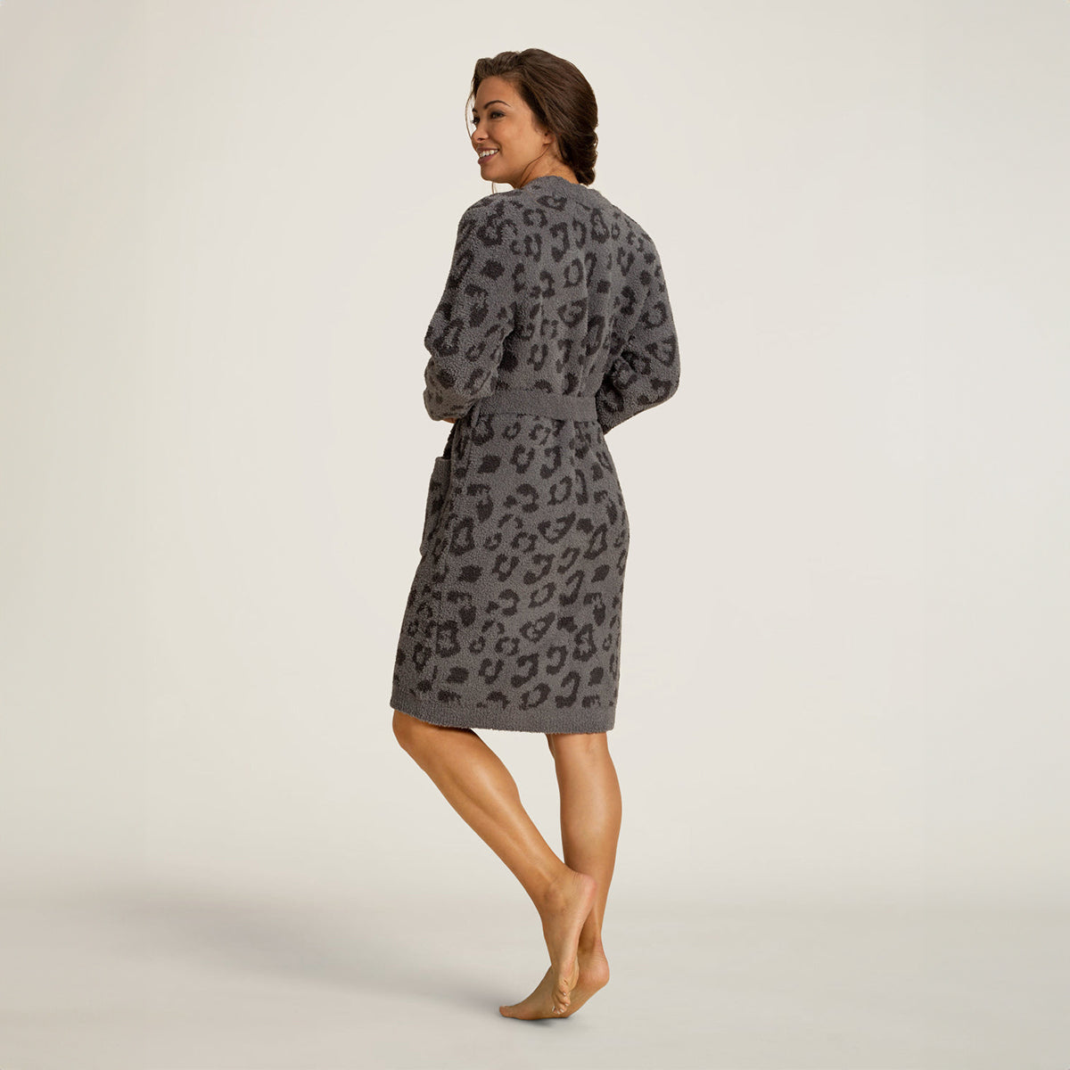 An image of Barefoot Dreams CozyChic Women Barefoot in the Wild Robe Graphite, Carbon- Large