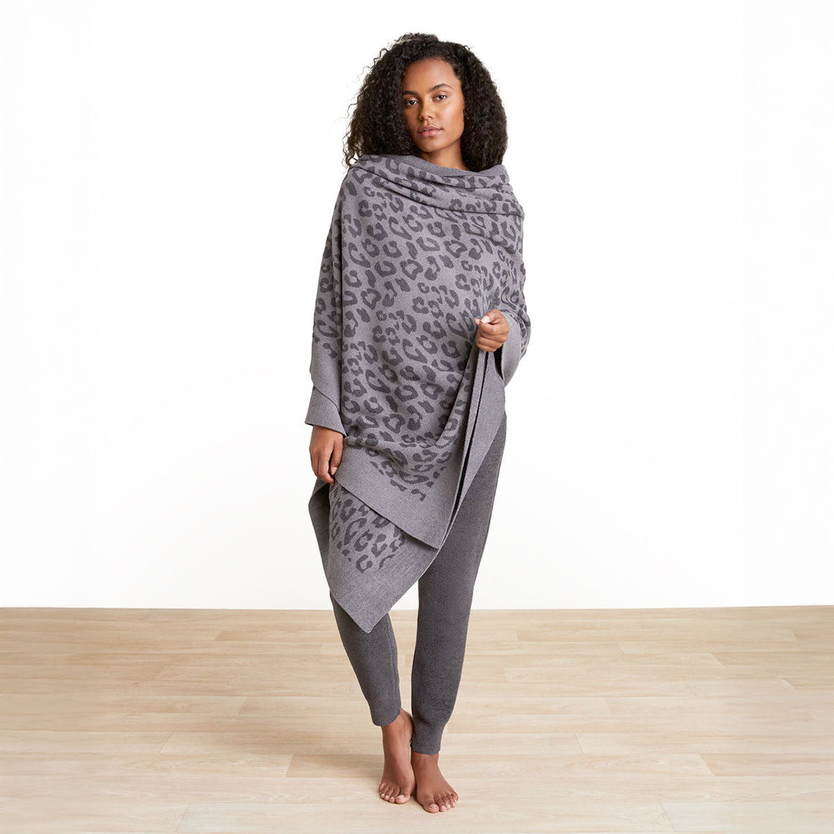 An image of Barefoot Dreams CozyChic Barefoot in the Wild Pashmina Graphite, Carbon