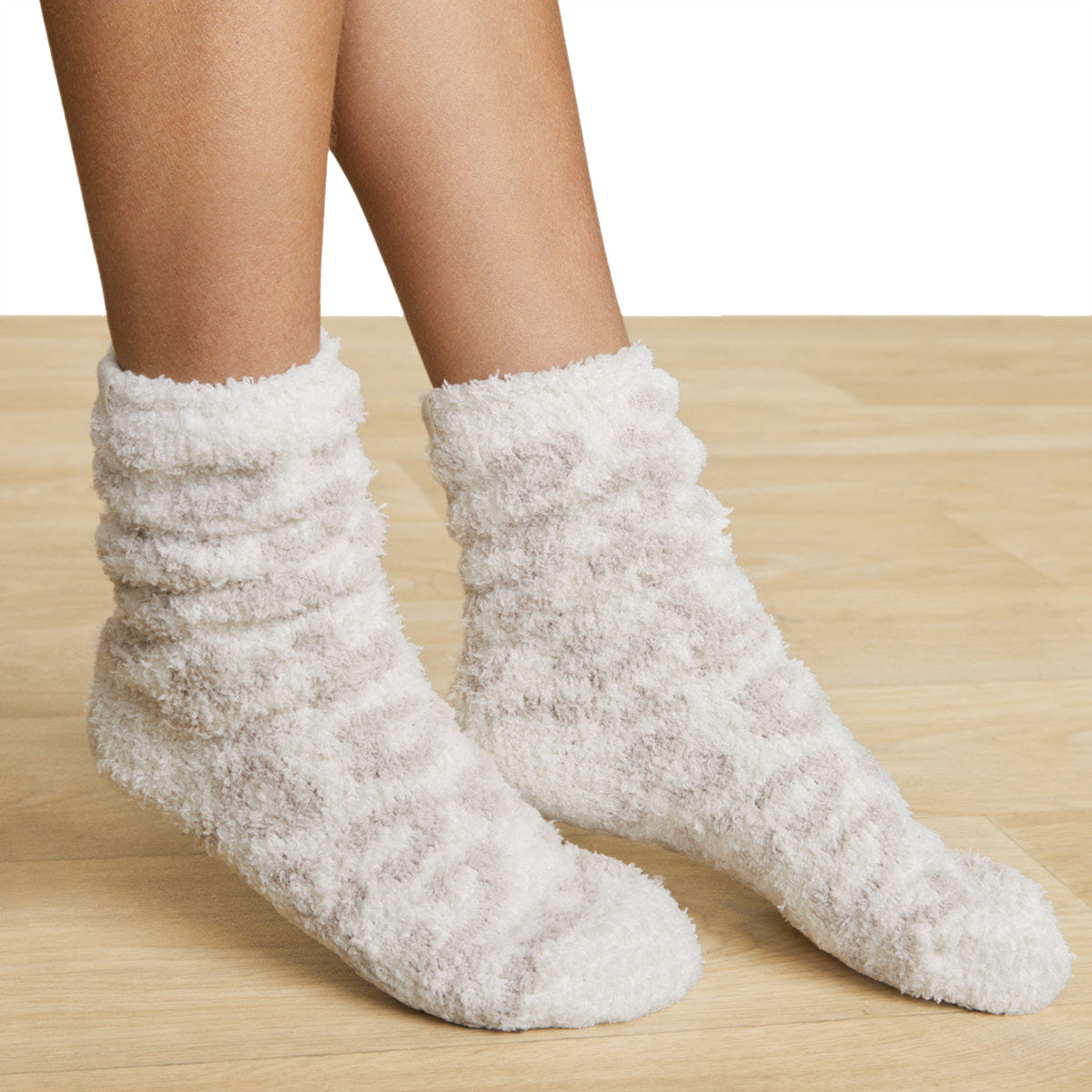 An image of Barefoot Dreams CozyChic Youth Barefoot in the Wild Socks Cream Stone