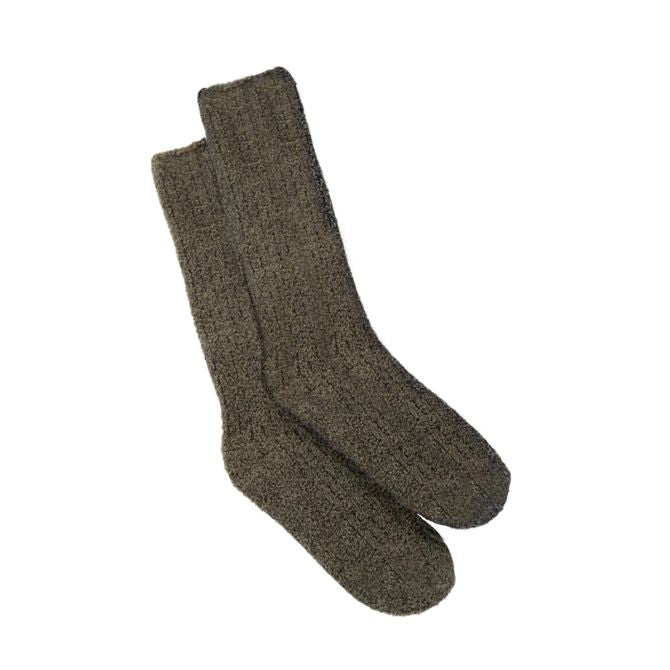 An image of Barefoot Dreams CozyChic Men fts Ribbed Socks Heathered Olive ,  Carbon