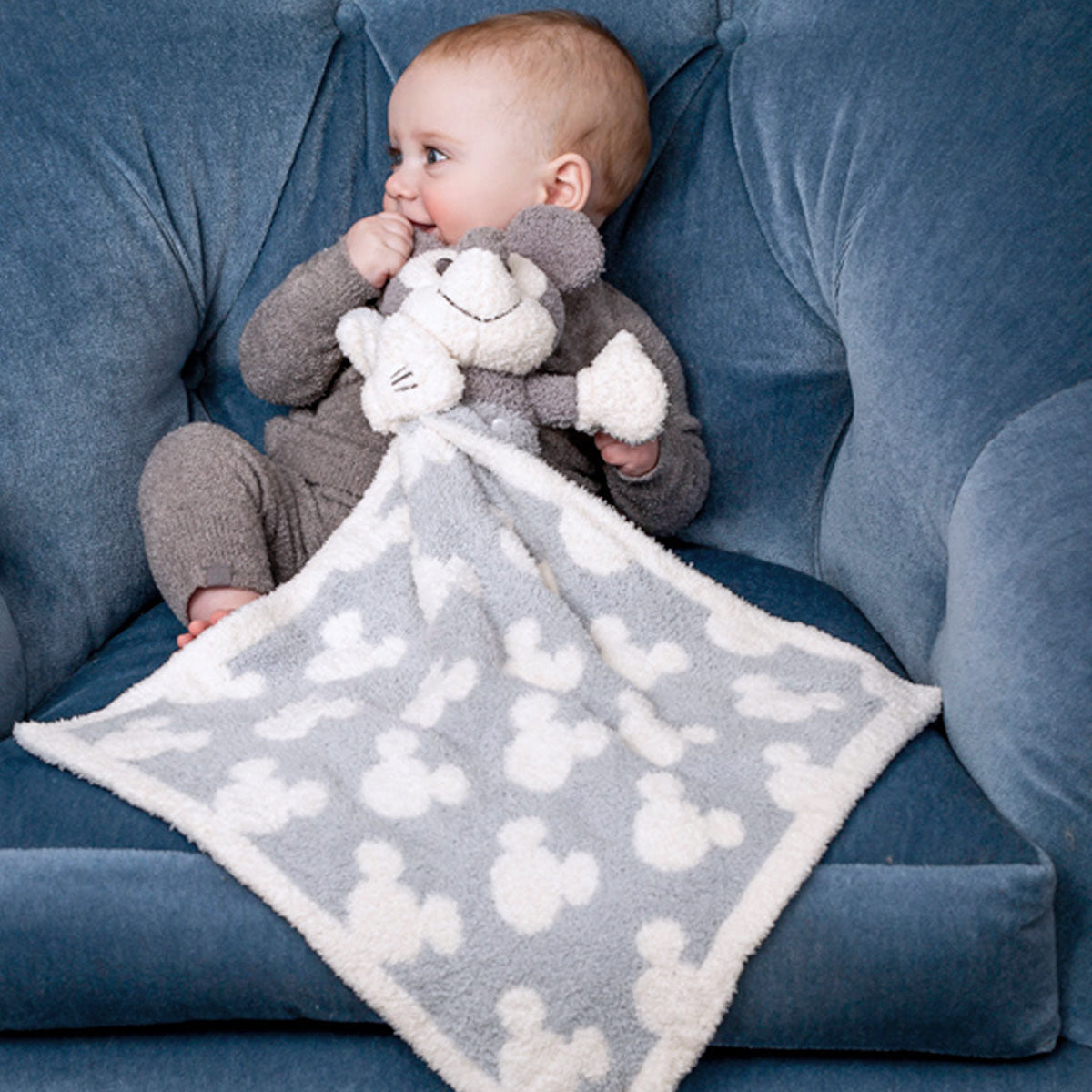 An image of Barefoot Dreams CozyChic Vintage Disney Mickey Mouse Blanket Buddie Ocean Multi