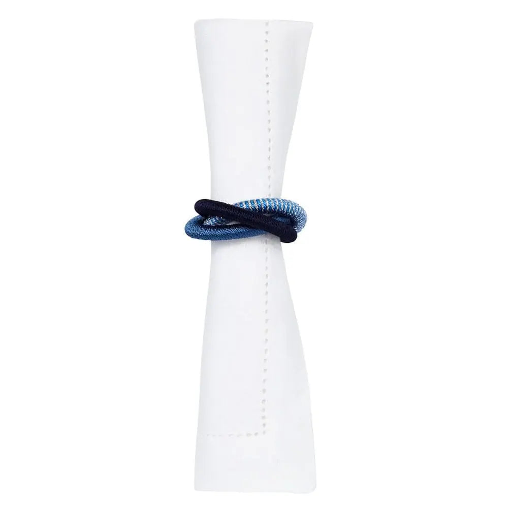Mode Living Malaga Napkin Ring in Blue and silver with a white napkin