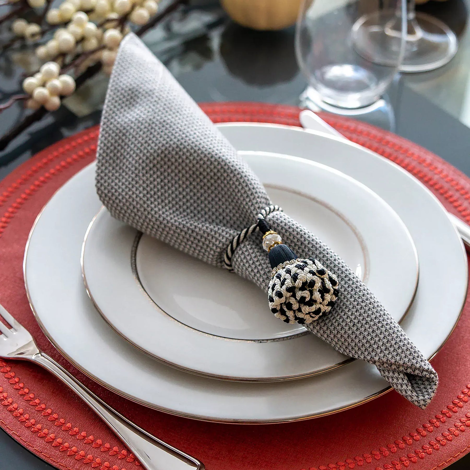 Mode Living Ludlow Napkin with dinnerware on a table