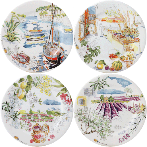 An image of Gien Provence Assorted Dessert Plates - Set of 4
