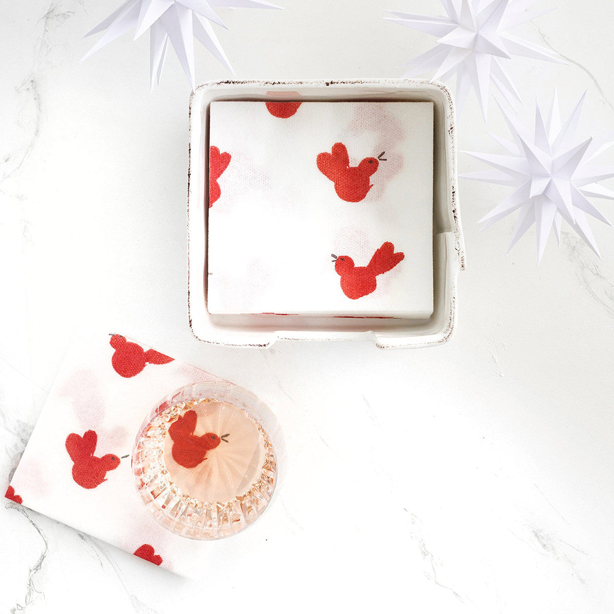An image of Vietri Red Bird Cocktail Napkins