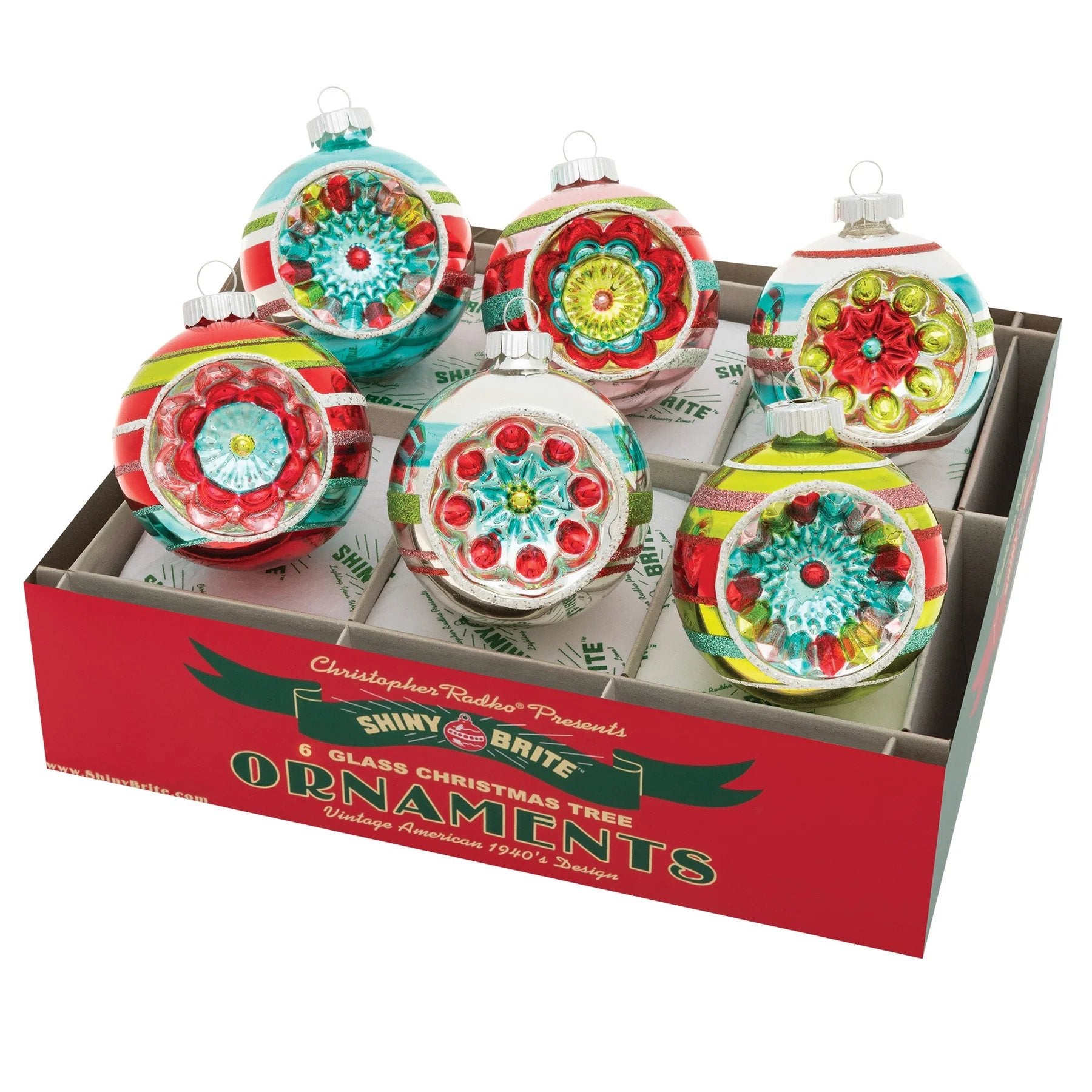 Christopher Radko Festive Fete Decorated Reflector Round Ornament Set