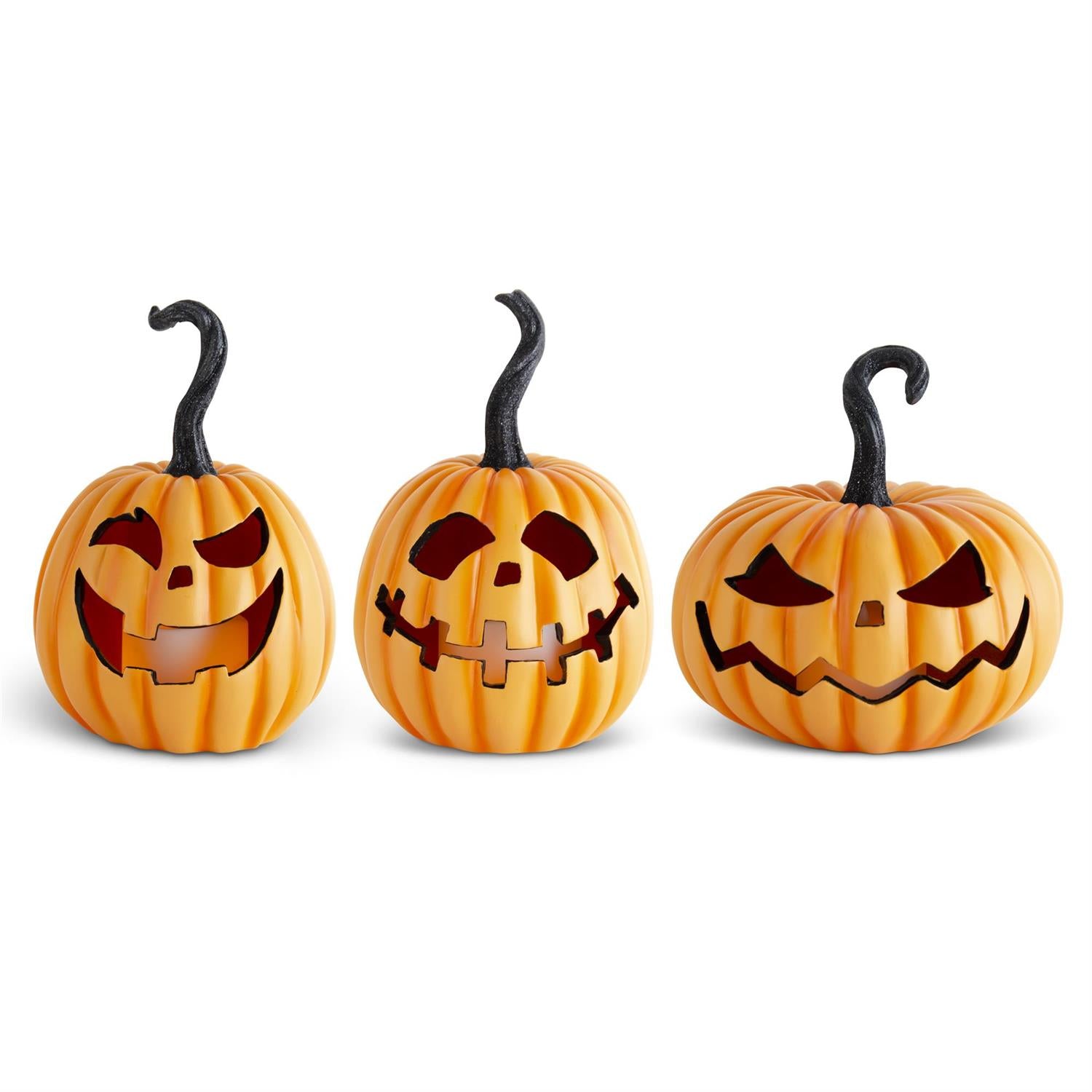 K&K Orange Resin LED Flicker Flame Jack o'lanterns - Set of 3