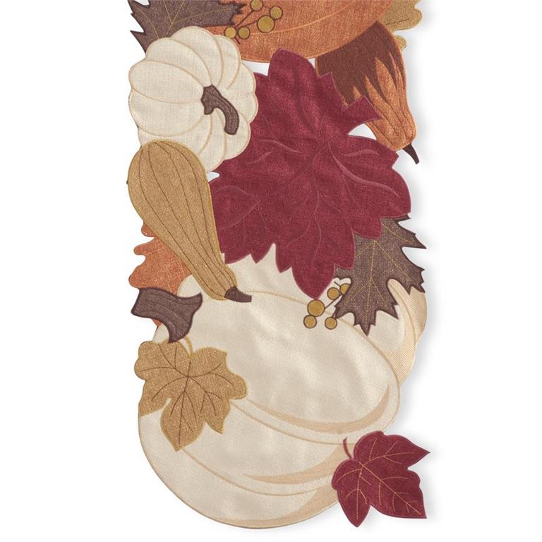An image of K & K Brown Pumpkin & Fall Leaves Table Runner