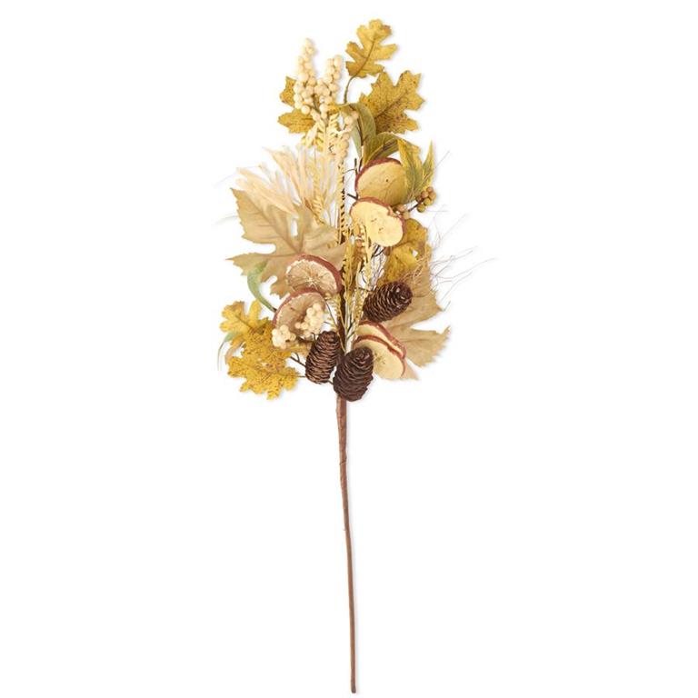 An image of K & K Mixed Fall Leaves Stem with Apple & Orange Slices Raffia