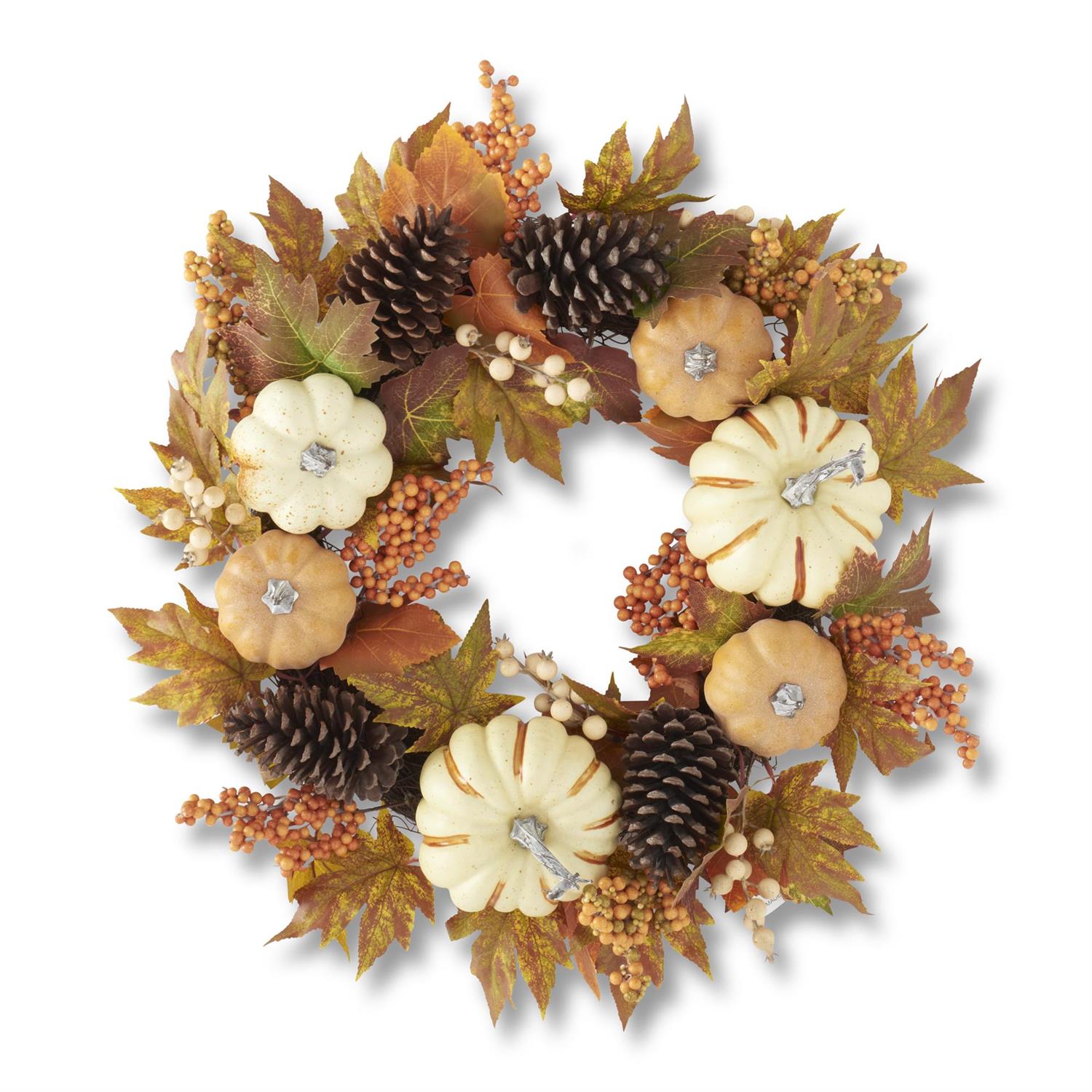 K&K Interiors 24" Fall Leaf, Berry and Pumpkin Wreath