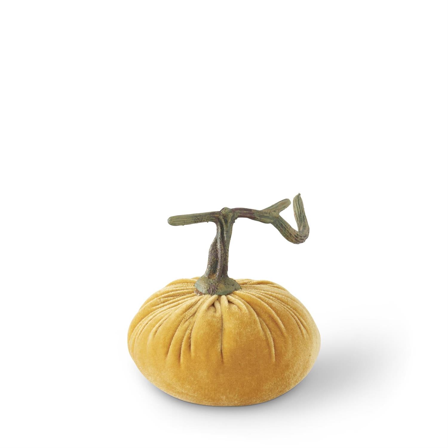 An image of K & K Yellow Velvet Stuffed Pumpkin
