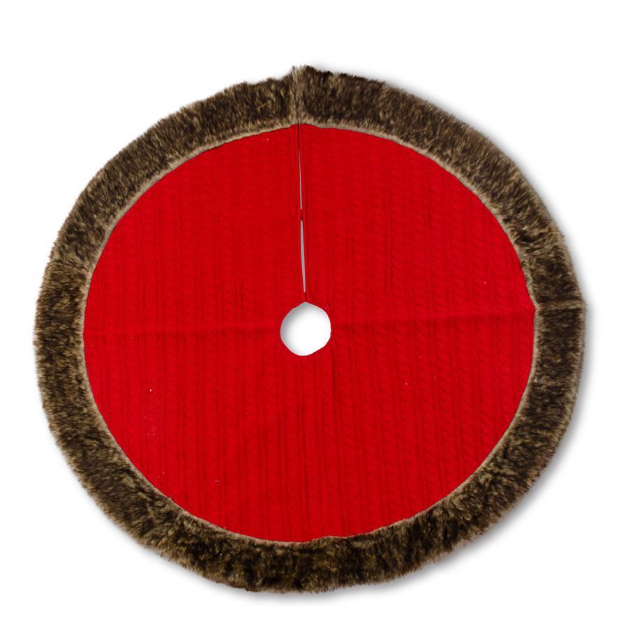 K & K Red Cable Knit with Brown Fur Tree Skirt