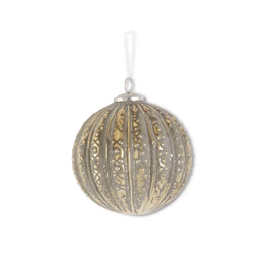 K & K Distressed Gold Glass Embossed Ball Ornament