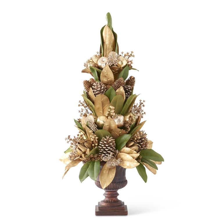 K & K Magnolia Leaf with Topiary with Apples, Berries & Pinecones