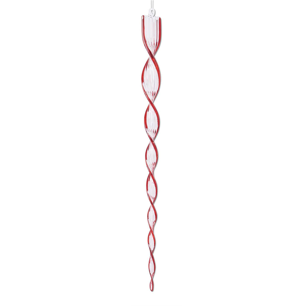 K & K Red and Clear Thick Spiral Icicle Ornament