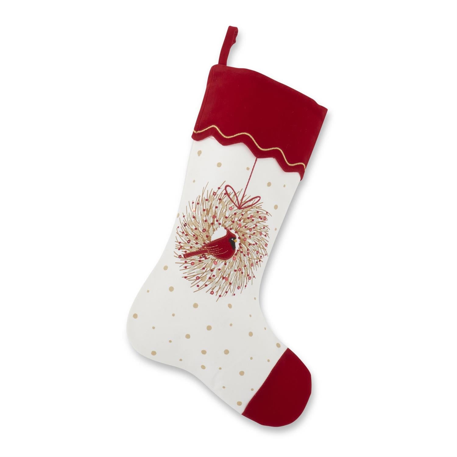 K&K 17.5" Cardinal Wreath Stocking w Sequins