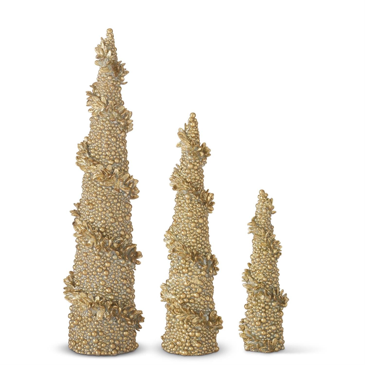 K & K Gold Resin Garland Wrapped Bead Trees - Set of 3