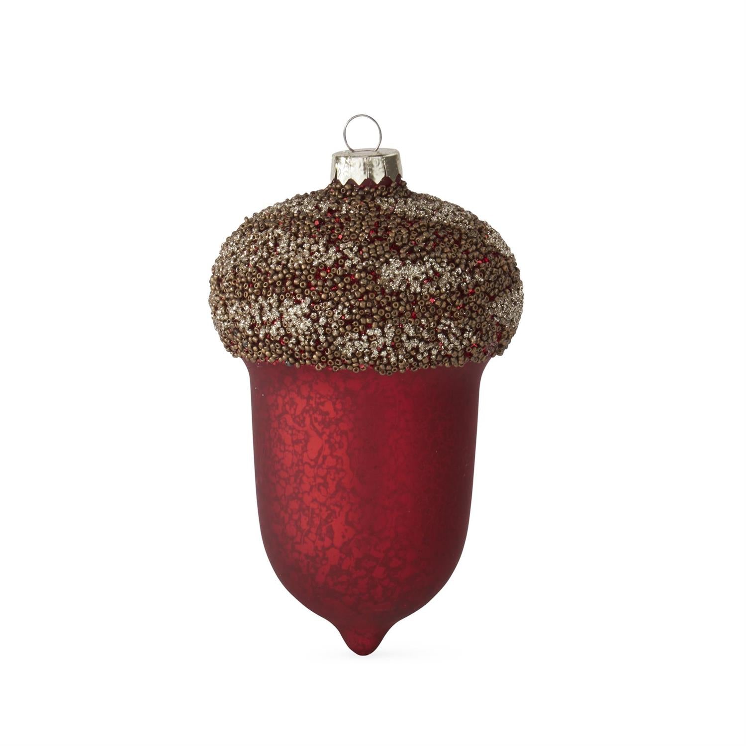 An image of K & K Mercury Glass Acorn Ornament with Glittered Beaded Top