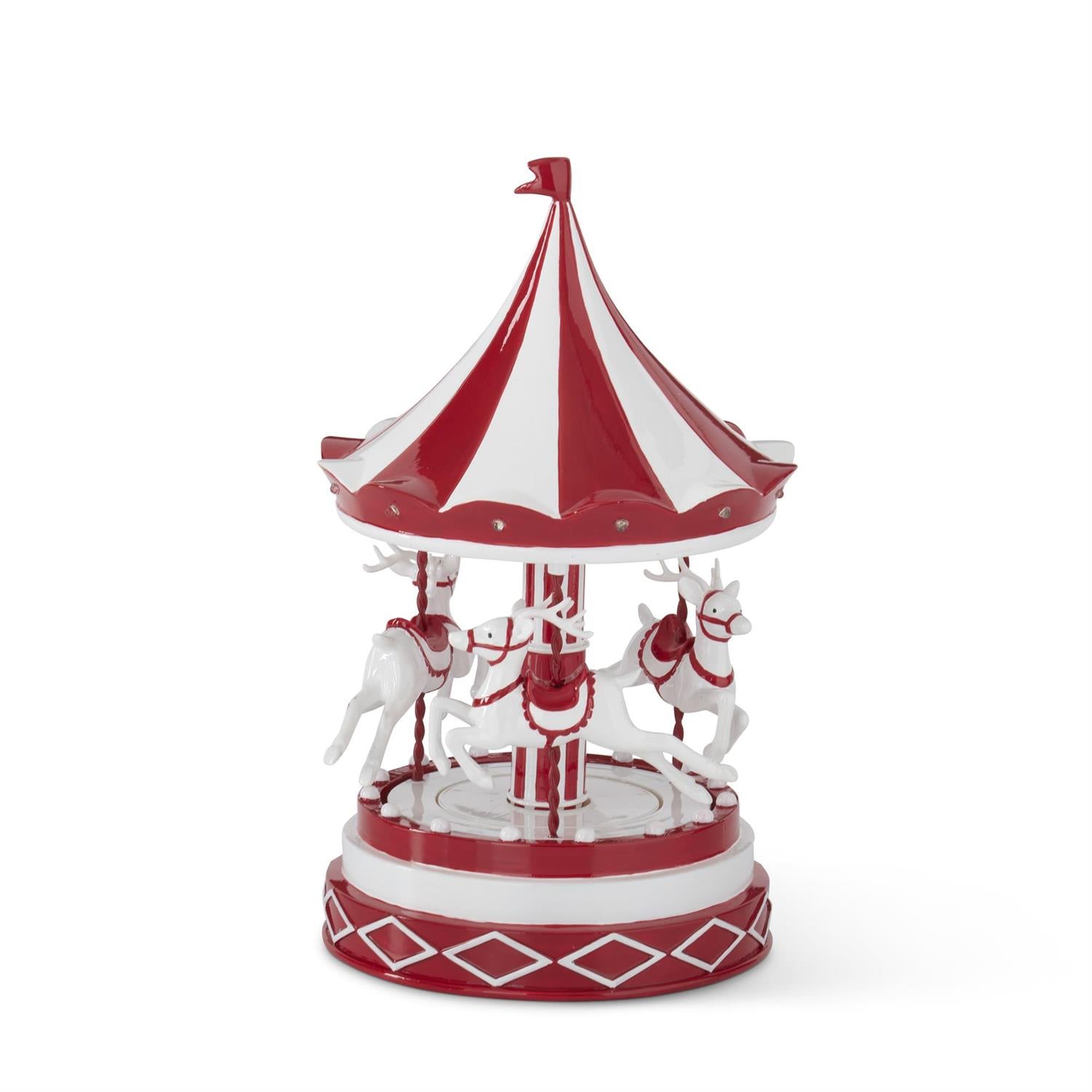 An image of K & K LED Resin Rotating Deer Carousel Music Box