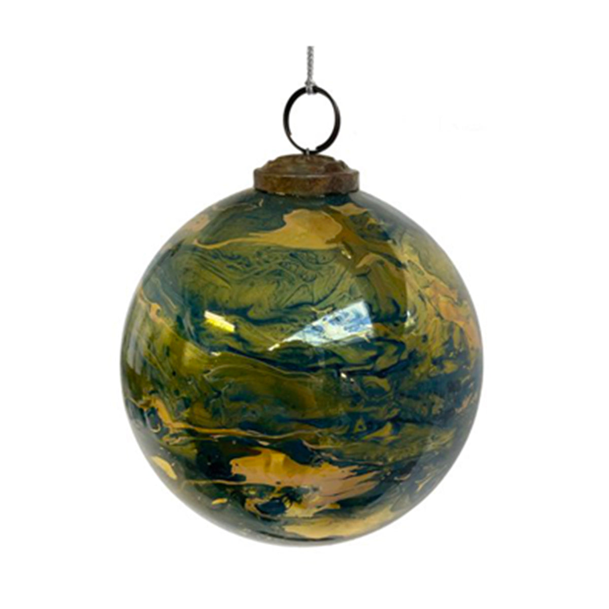 An image of ShiShi Marbled Glass Blue Gold Ball Ornament