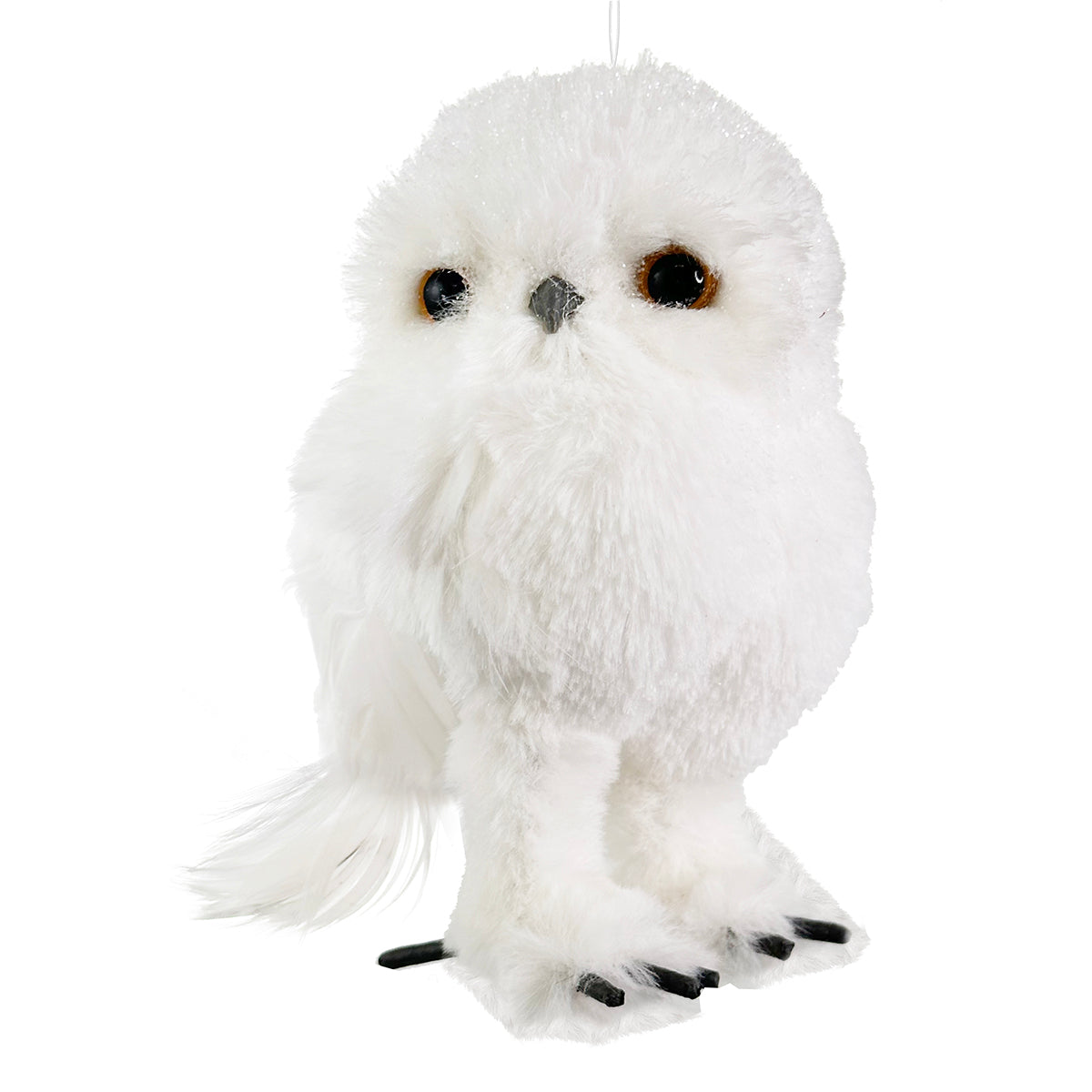 Shishi White Owl Ornament with Feathers