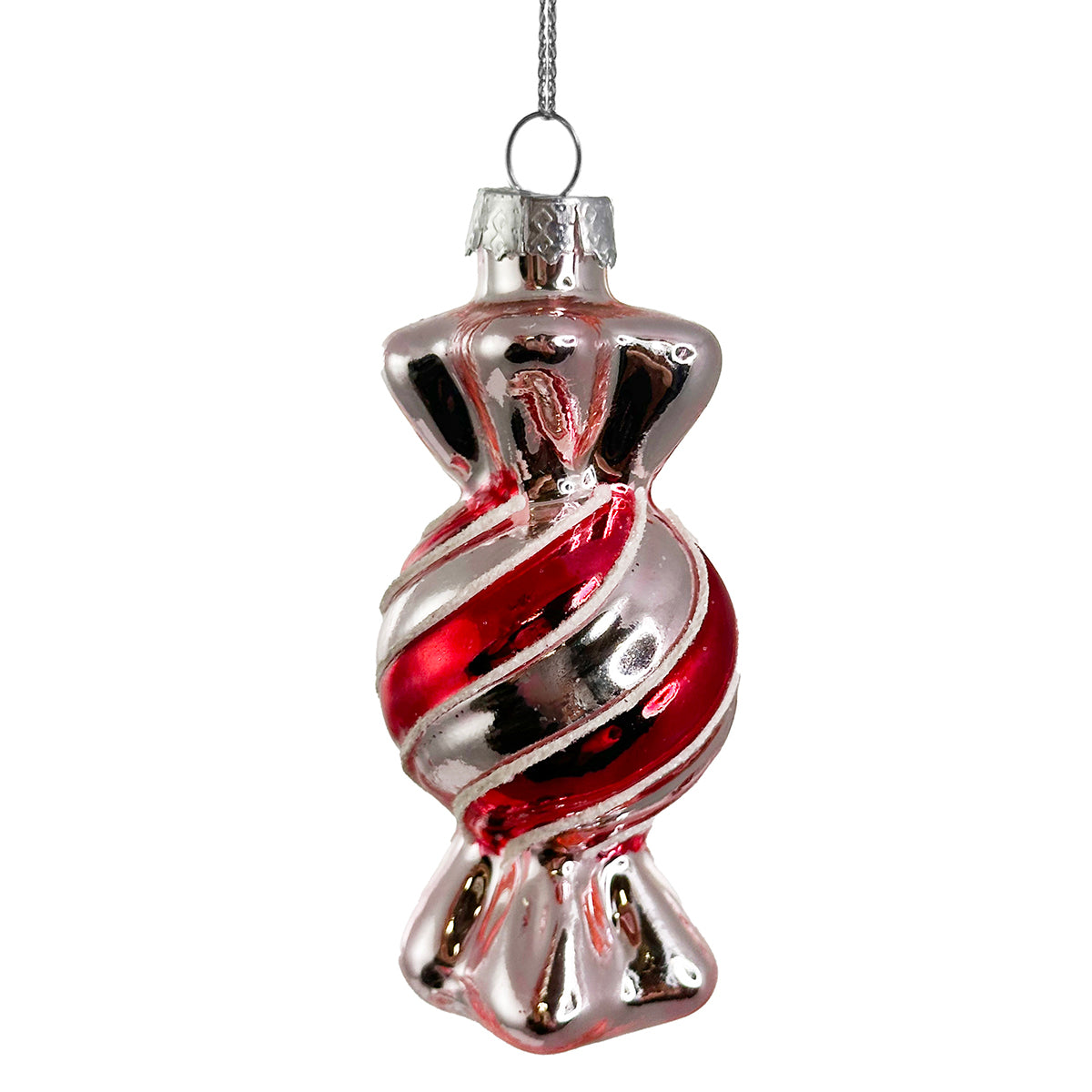 Shishi Silver with Red Stripe Candy Ornament