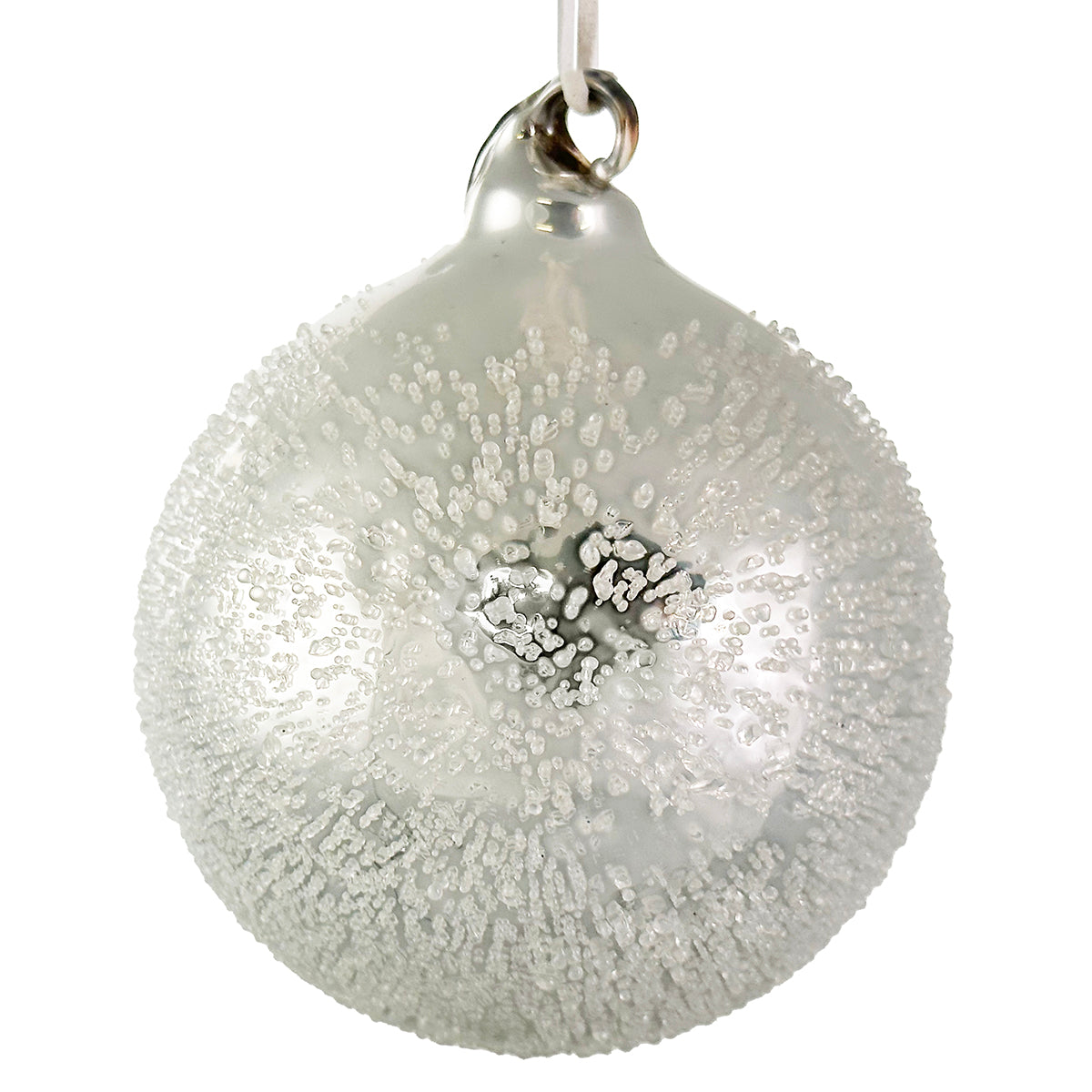 Shishi White Iced Glass Ball Ornament