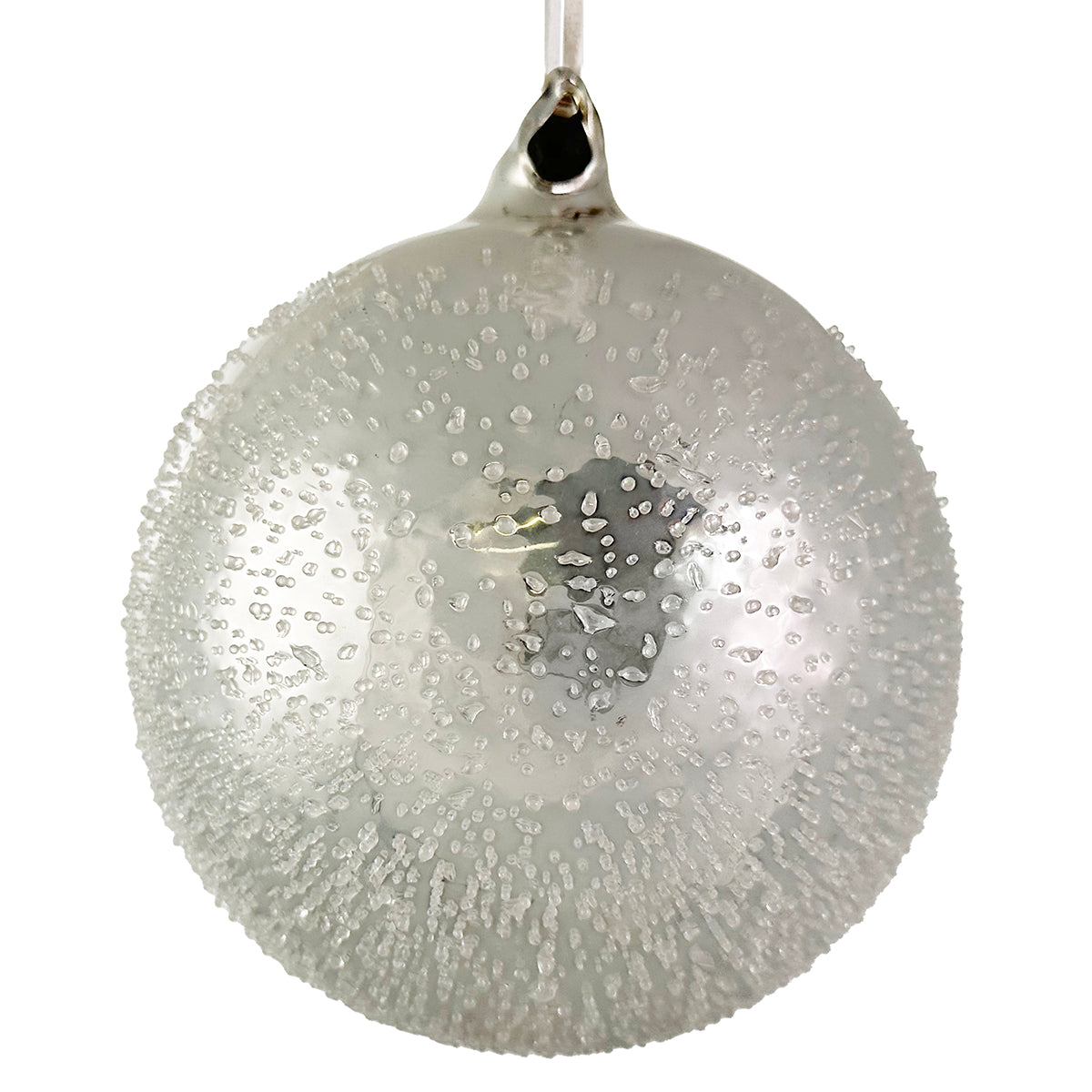 Shishi White Iced Glass Ball Ornament
