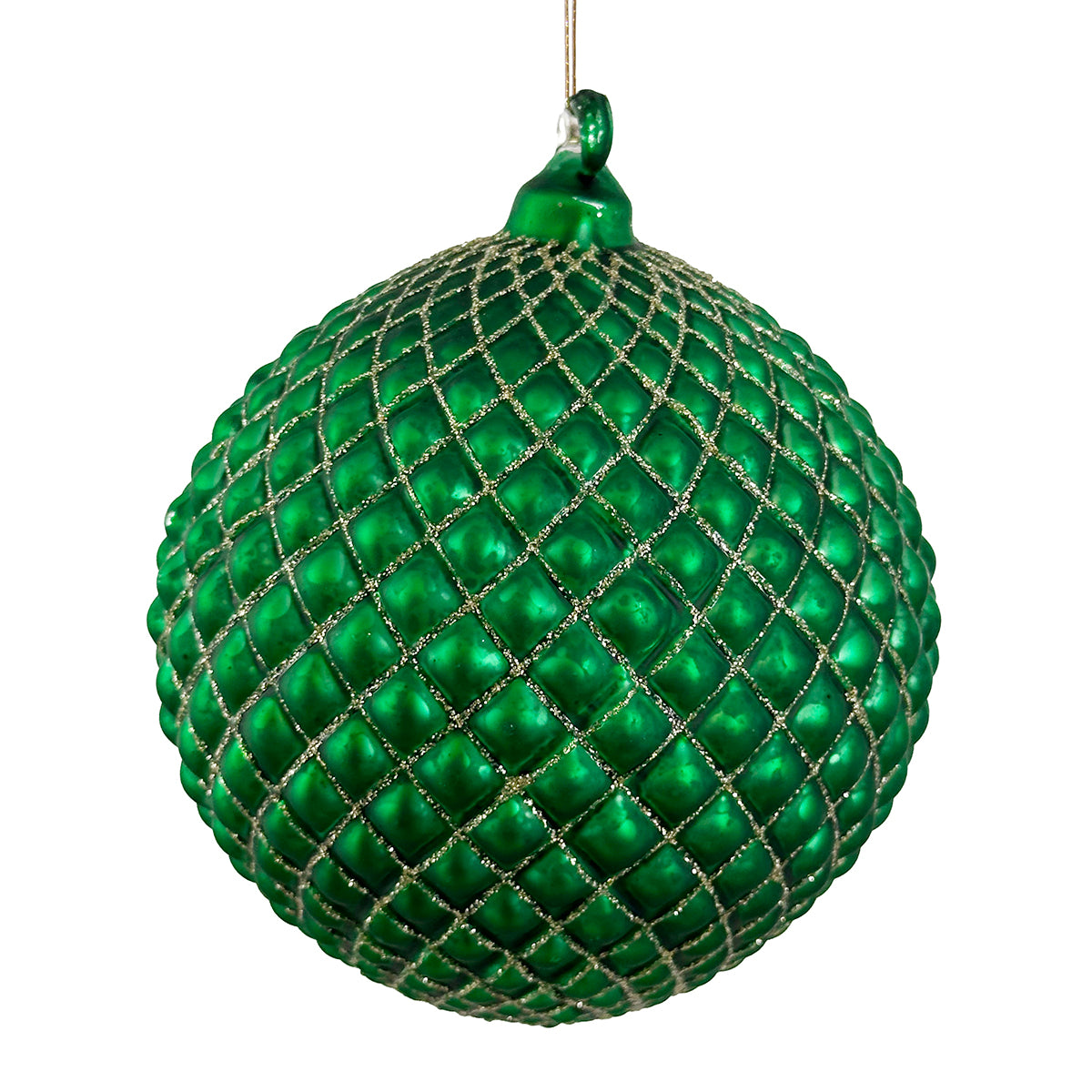 Shishi Glass Cone Ball Ornament antique matte green with champagne glitter