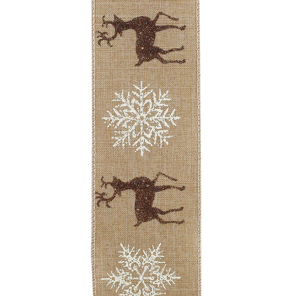 Reliant Ribbon Reindeer Linen Flake Wired Edge - 2.5 in, 10 yd
