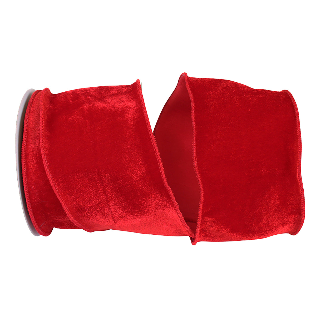 Reliant Ribbon Plush Velvet With Dupioni Backing Wired Edge - Red - 4 in, 10 yd