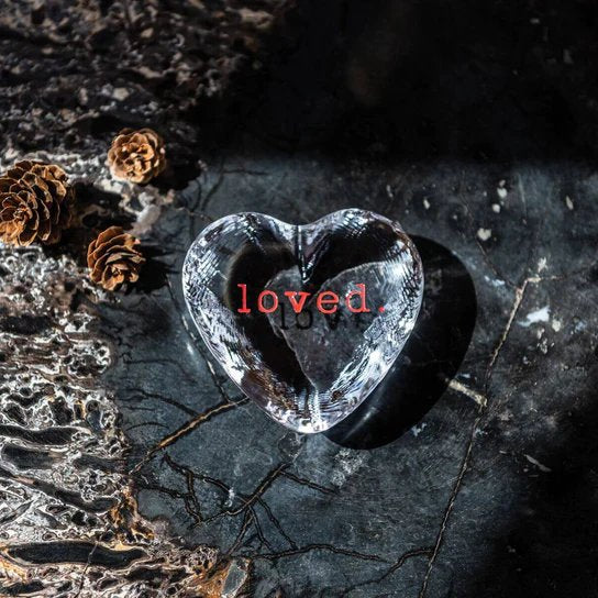 An image of Simon Pearce Engraved "Loved" Highgate Heart in Gift Box