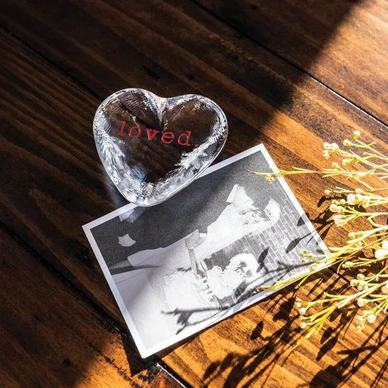 An image of Simon Pearce Engraved "Loved" Highgate Heart in Gift Box