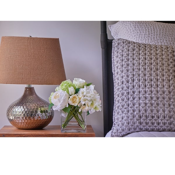 An image of Diane James Blooms Rose and Hydrangea Bouquet in glass cube - 10"d x 10"h
