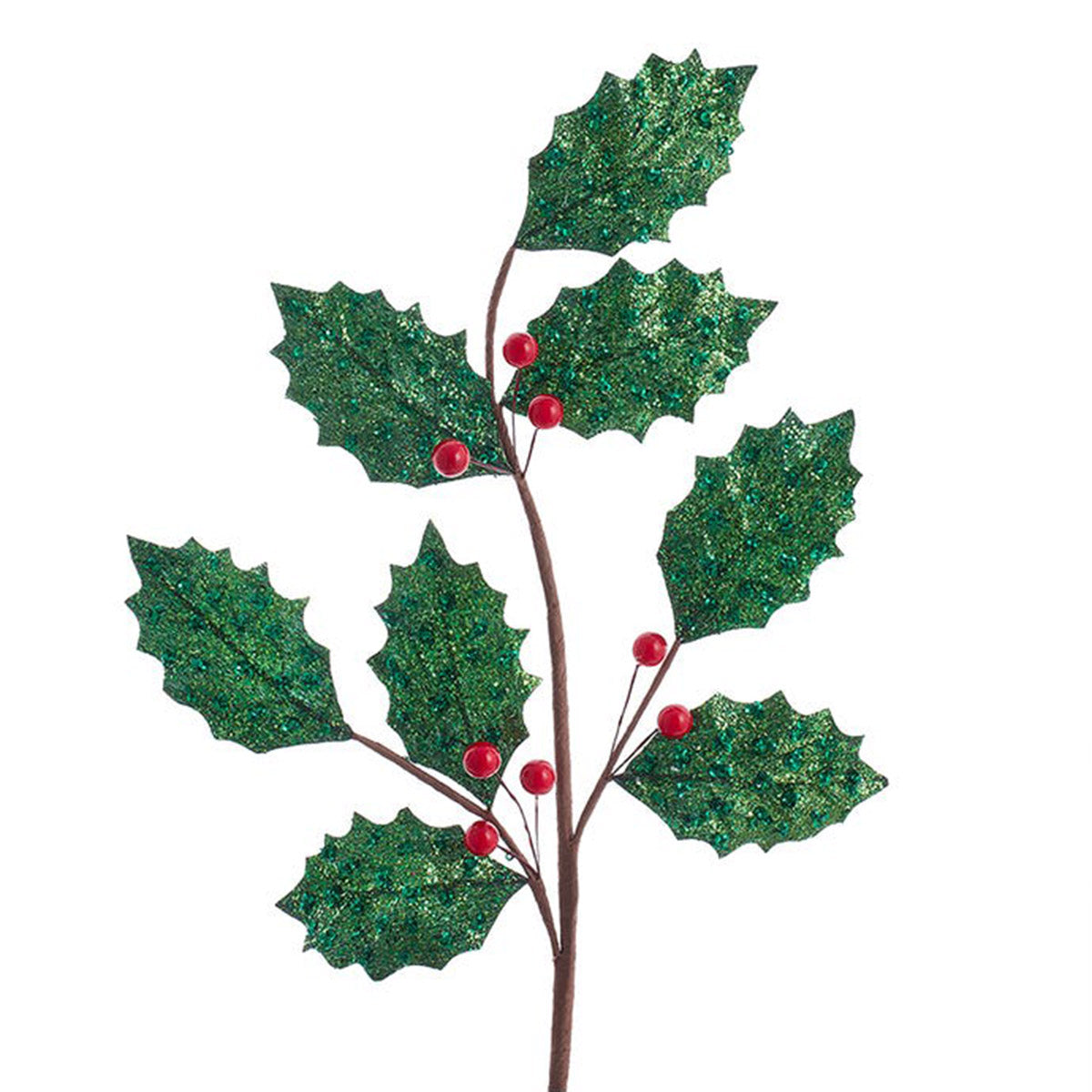 Kurt Adler Glitter Holly Leaf Spray and Red Berry