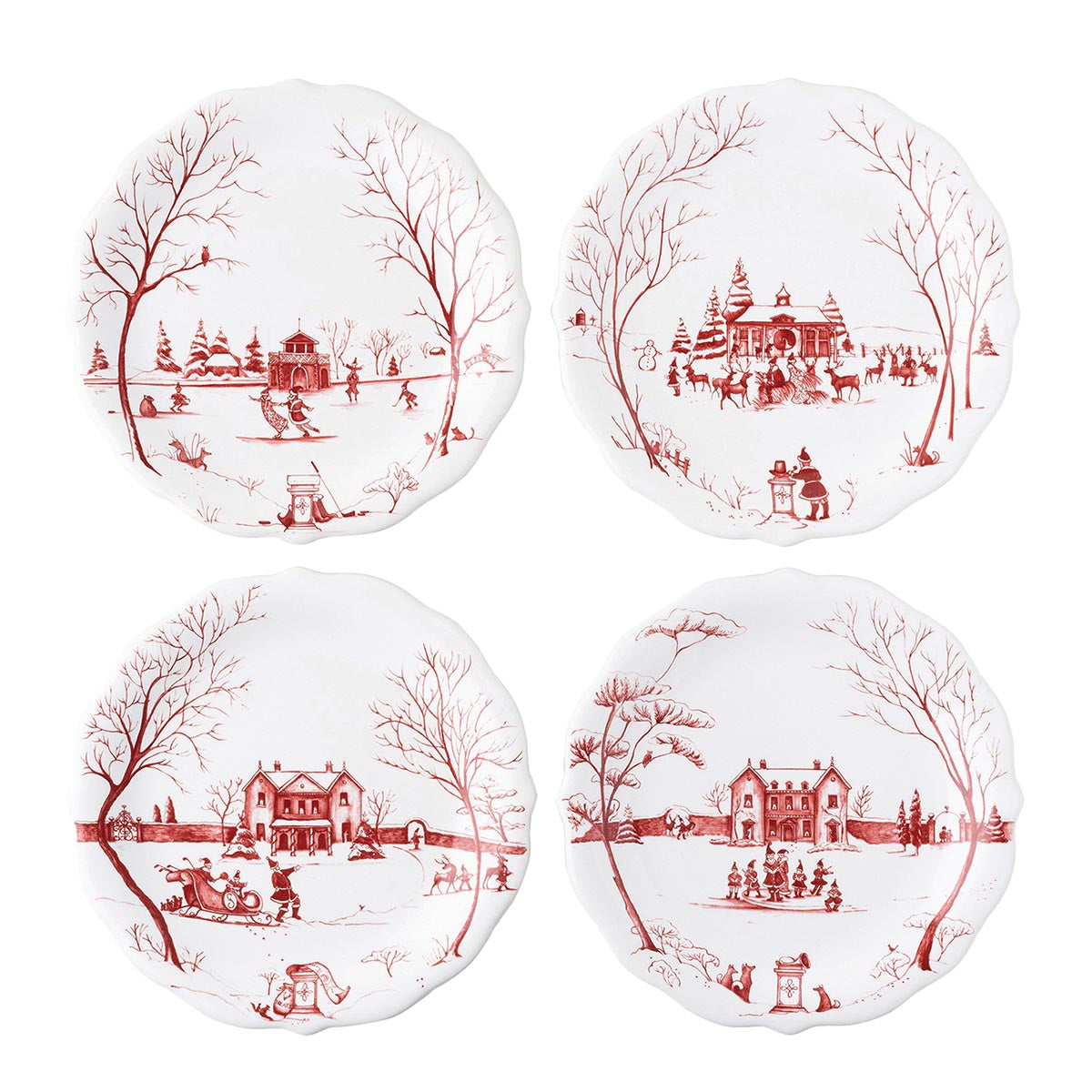 Country Estate Winter Frolic Party Plates - Set of 4