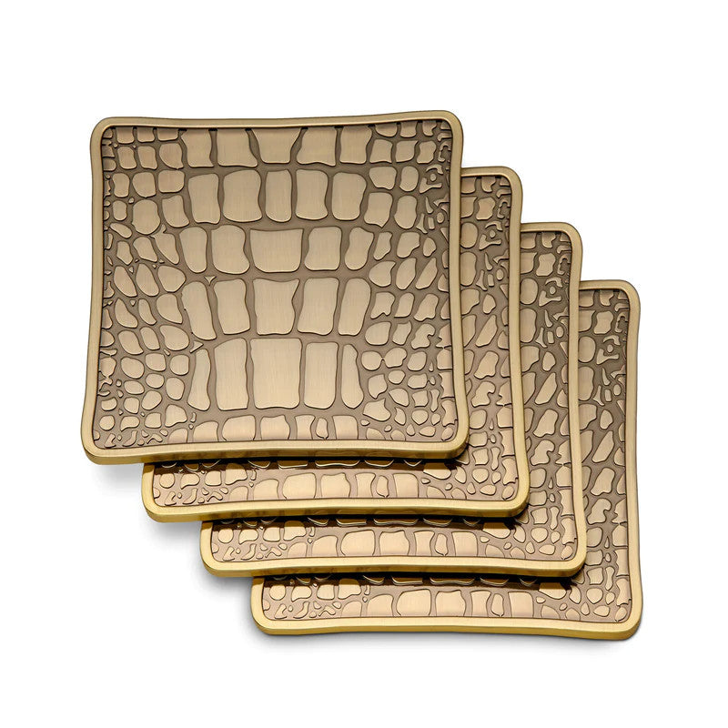 L'Objet Crocodile Gold Coasters - Set of 4
