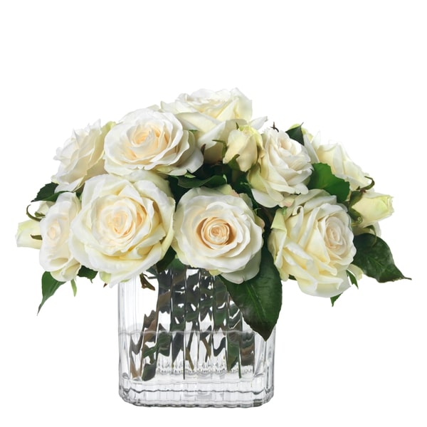 An image of Diane James Mixed roses in ribbed vase - 12"l x 8.5"w x 11"h