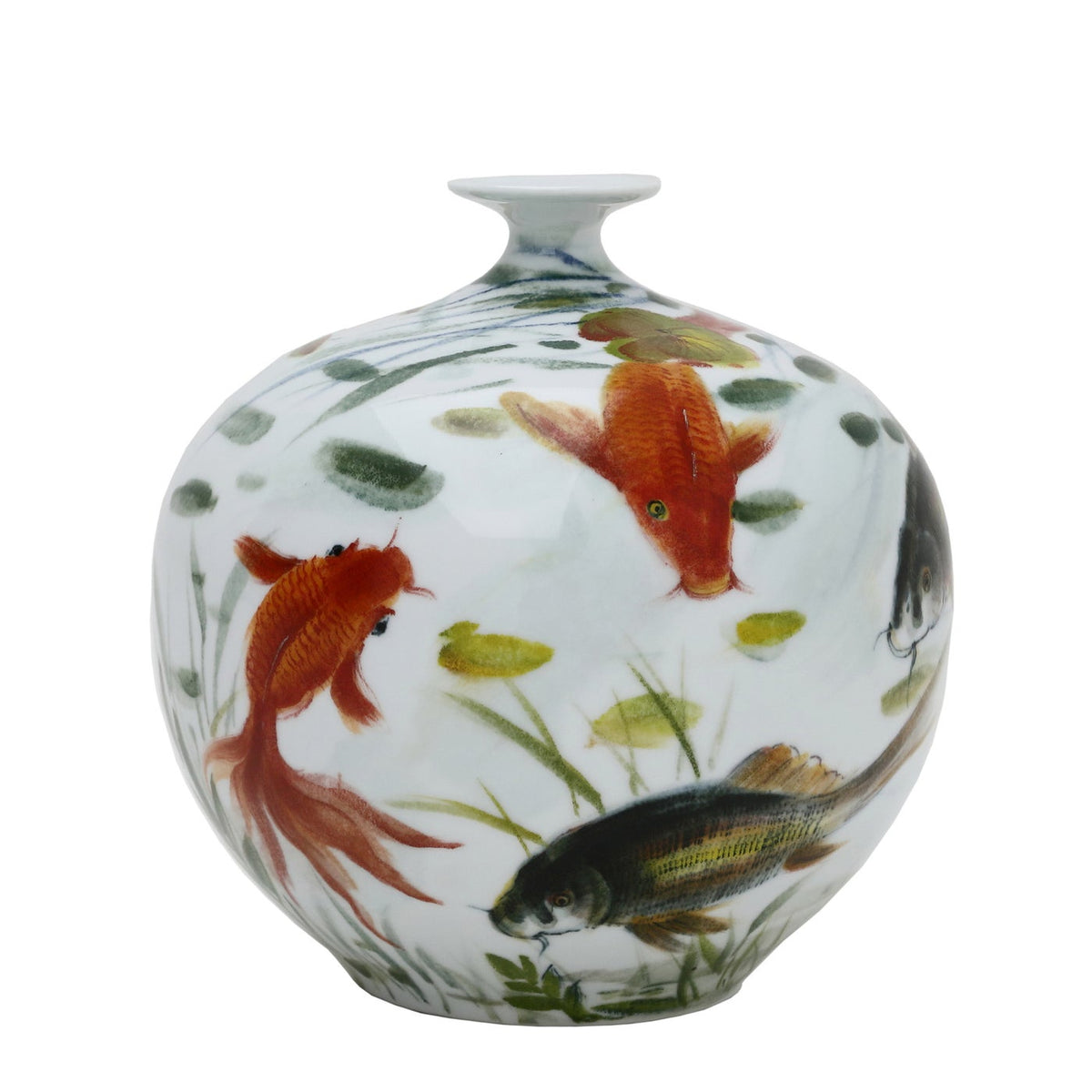 Winward Handpainted Fish Bottle Vase 11"W x 11"H